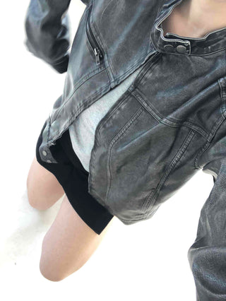 Belt detail peplum cropped trucker jacket