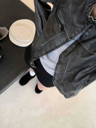 Belt detail peplum cropped trucker jacket