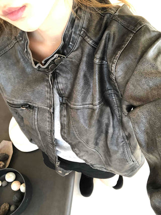 Belt detail peplum cropped trucker jacket