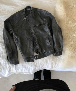 Belt detail peplum cropped trucker jacket