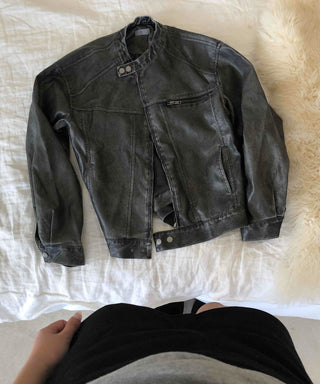 Belt detail peplum cropped trucker jacket