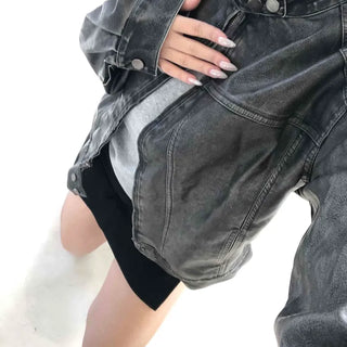 Belt detail peplum cropped trucker jacket