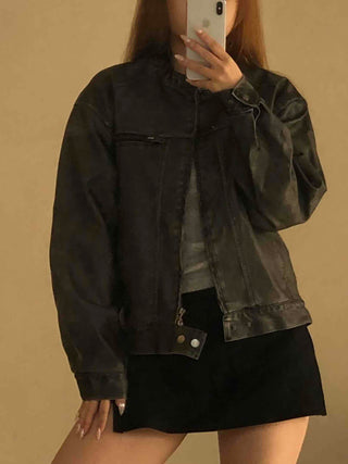 Belt detail peplum cropped trucker jacket