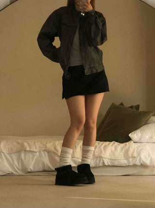 Belt detail peplum cropped trucker jacket