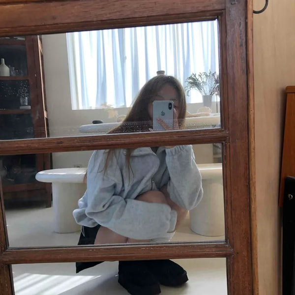 Heathered Fleece Drop Shoulder Crop Collar Zip-up