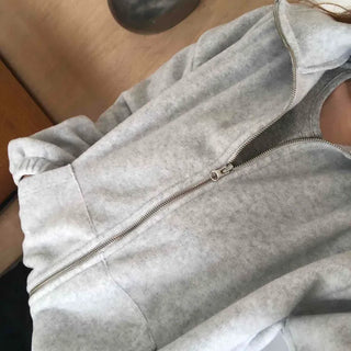 Heathered Fleece Drop Shoulder Crop Collar Zip-up