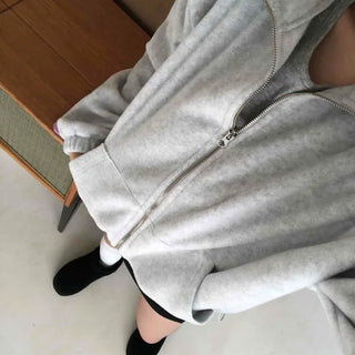 Heathered Fleece Drop Shoulder Crop Collar Zip-up