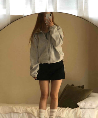 Heathered Fleece Drop Shoulder Crop Collar Zip-up