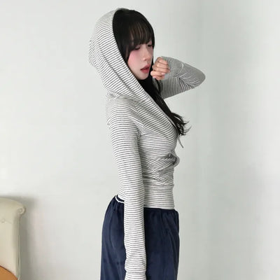 Tuno Striped Ribbed Zip-up Hoodie