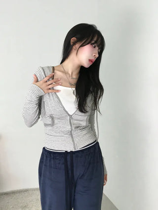 Tuno Striped Ribbed Zip-up Hoodie