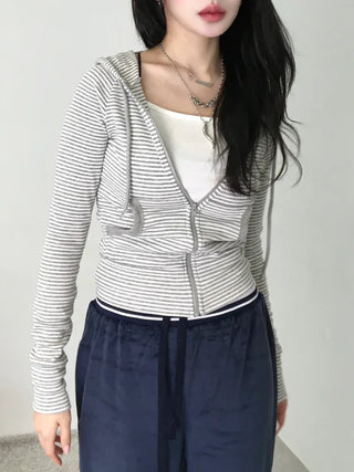 Tuno Striped Ribbed Zip-up Hoodie