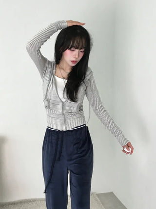 Tuno Striped Ribbed Zip-up Hoodie