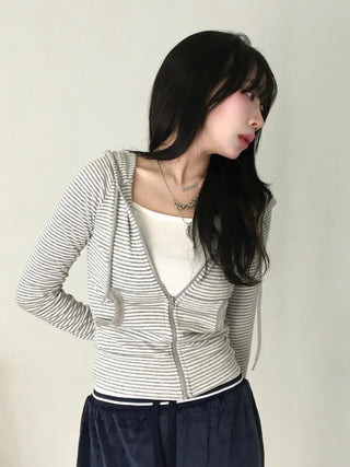 Tuno Striped Ribbed Zip-up Hoodie