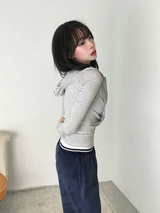 Tuno Striped Ribbed Zip-up Hoodie