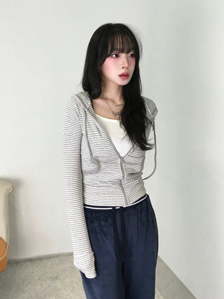 Tuno Striped Ribbed Zip-up Hoodie