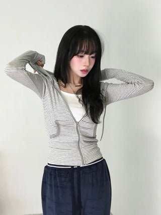 Tuno Striped Ribbed Zip-up Hoodie