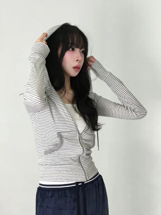 Tuno Striped Ribbed Zip-up Hoodie