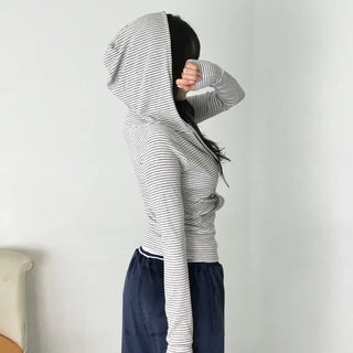 Tuno Striped Ribbed Zip-up Hoodie