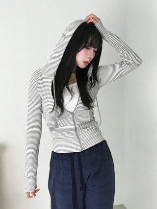 Tuno Striped Ribbed Zip-up Hoodie