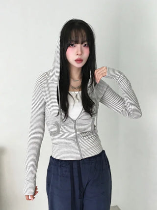 Tuno Striped Ribbed Zip-up Hoodie