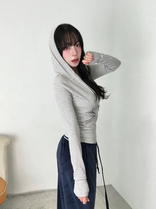Tuno Striped Ribbed Zip-up Hoodie