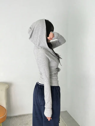 Tuno Striped Ribbed Zip-up Hoodie