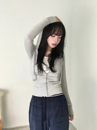 Tuno Striped Ribbed Zip-up Hoodie