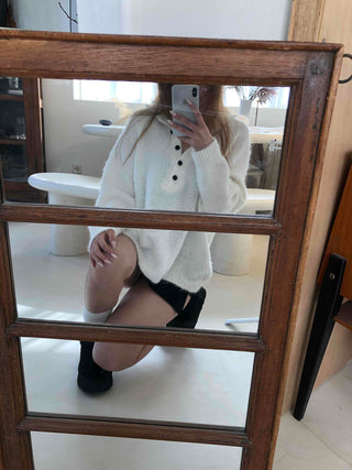 Half Button Raglan Sleeve Balloon Loose Fit Knit