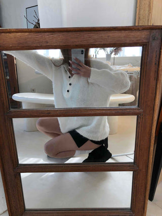 Half Button Raglan Sleeve Balloon Loose Fit Knit