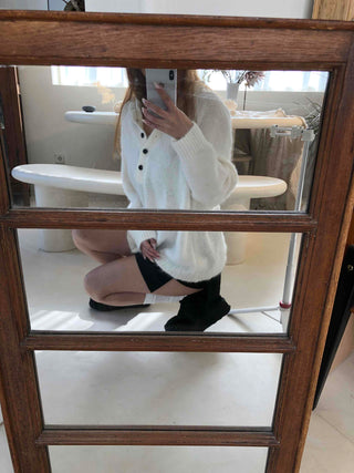 Half Button Raglan Sleeve Balloon Loose Fit Knit