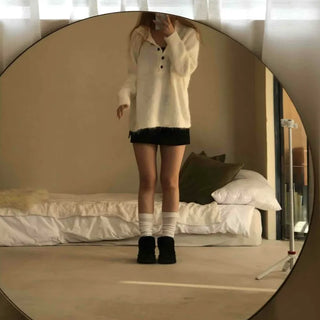 Half Button Raglan Sleeve Balloon Loose Fit Knit