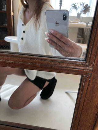 Half Button Raglan Sleeve Balloon Loose Fit Knit