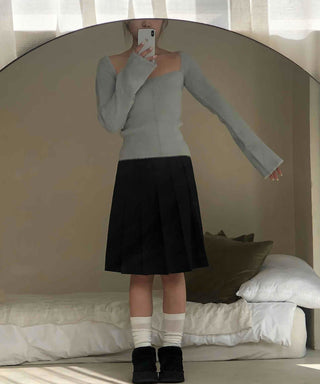 Peach Cotton Elastic Waist Pocket H-Line Midi Skirt