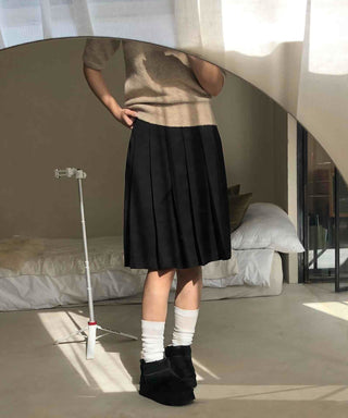 Peach Cotton Elastic Waist Pocket H-Line Midi Skirt