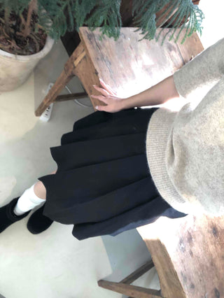 Peach Cotton Elastic Waist Pocket H-Line Midi Skirt