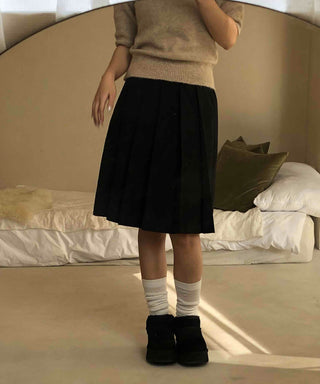 Peach Cotton Elastic Waist Pocket H-Line Midi Skirt