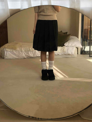Peach Cotton Elastic Waist Pocket H-Line Midi Skirt