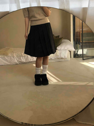 Peach Cotton Elastic Waist Pocket H-Line Midi Skirt