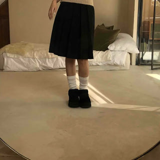 Peach Cotton Elastic Waist Pocket H-Line Midi Skirt