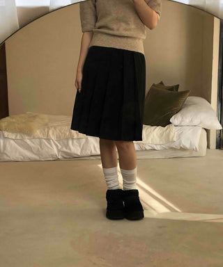 Peach Cotton Elastic Waist Pocket H-Line Midi Skirt
