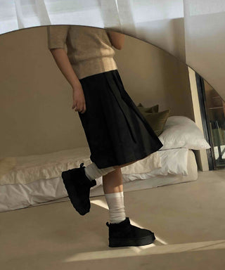 Peach Cotton Elastic Waist Pocket H-Line Midi Skirt