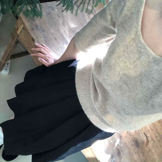 Peach Cotton Elastic Waist Pocket H-Line Midi Skirt