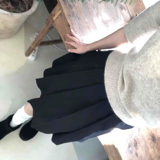 Peach Cotton Elastic Waist Pocket H-Line Midi Skirt