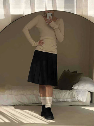 Peach Cotton Elastic Waist Pocket H-Line Midi Skirt