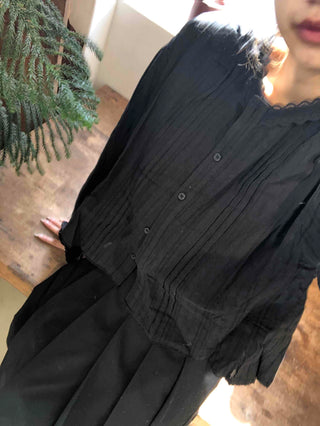Modern Chic Oversized Pintuck Shirt Blouse
