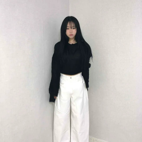 Clean Wash High-Waisted Semi-Wide Long Pants