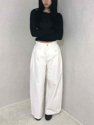 Clean Wash High-Waisted Semi-Wide Long Pants