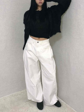 Clean Wash High-Waisted Semi-Wide Long Pants