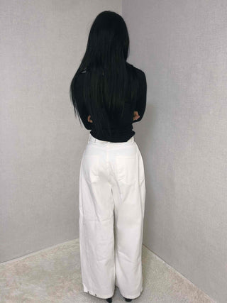 Clean Wash High-Waisted Semi-Wide Long Pants