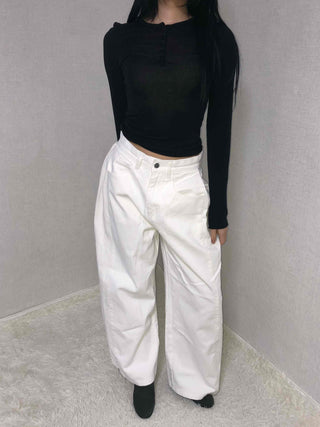 Clean Wash High-Waisted Semi-Wide Long Pants